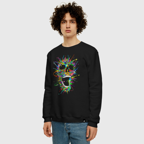 Мужской свитшот хлопок Color skull Neon, цвет черный - фото 3