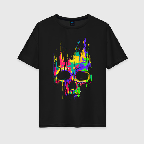 Женская футболка хлопок Oversize Color skull Neon Vanguard, цвет черный