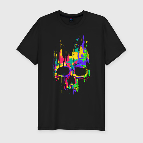 Мужская футболка хлопок Slim Color skull Neon Vanguard, цвет черный