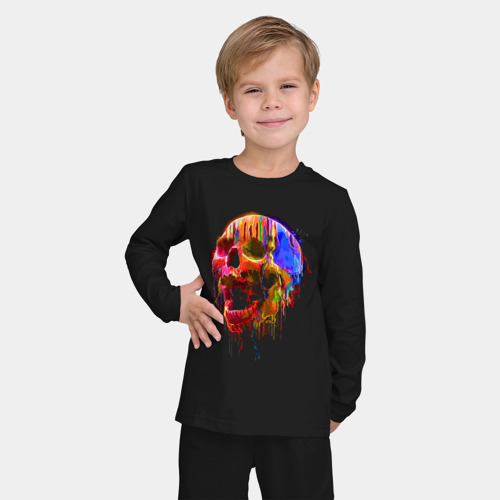 Детская пижама с лонгсливом хлопок Color skull Neon Fashion, цвет черный - фото 3