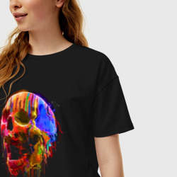 Женская футболка хлопок Oversize Color skull Neon Fashion - фото 2