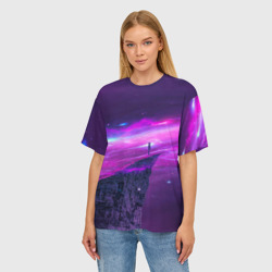 Женская футболка oversize 3D Наедине со вселенной Alone with the universe - фото 2