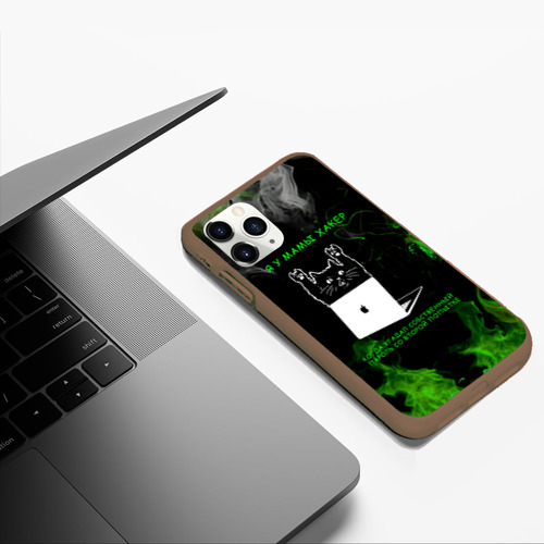 Чехол для iPhone 11 Pro Max матовый Кот программист: Зеленый огонь, цвет коричневый - фото 5