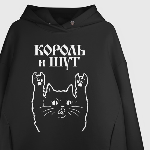 Женское худи Oversize хлопок Король и Шут Рок Кот, цвет черный - фото 3