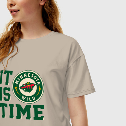 Женская футболка хлопок Oversize It is Minnesota Wild Time, цвет миндальный - фото 3