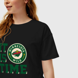 Женская футболка хлопок Oversize It is Minnesota Wild Time - фото 2