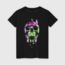 Женская футболка хлопок Skull & Butterfly Neon