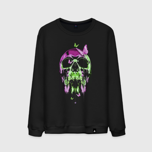 Мужской свитшот хлопок Skull & Butterfly Neon, цвет черный