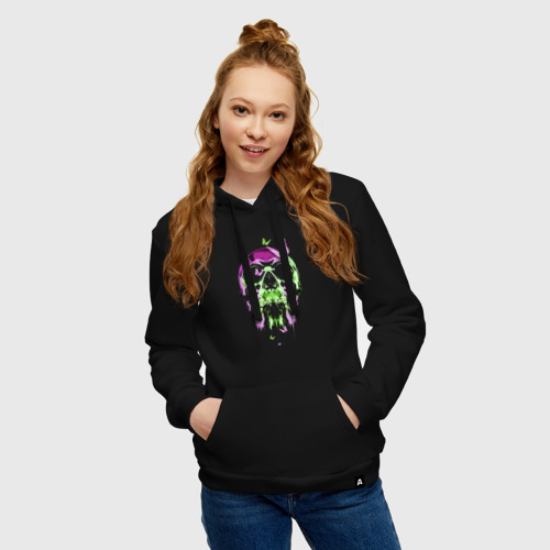 Женская толстовка хлопок Skull & Butterfly Neon, цвет черный - фото 3