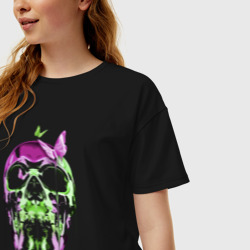 Женская футболка хлопок Oversize Skull & Butterfly Neon - фото 2