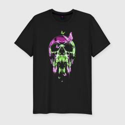 Мужская футболка хлопок Slim Skull & Butterfly Neon