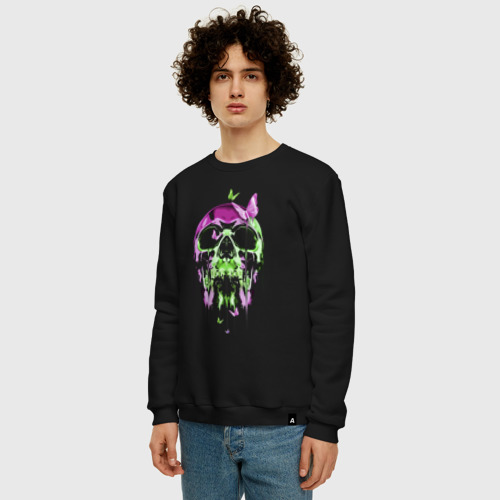 Мужской свитшот хлопок Skull & Butterfly Neon, цвет черный - фото 3