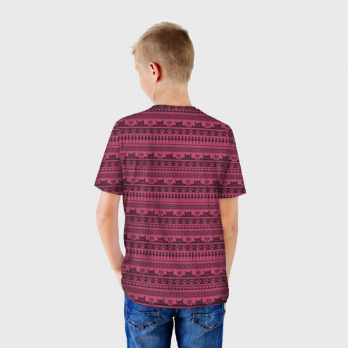 Детская футболка 3D с принтом Узор - Котики, вид сзади #2