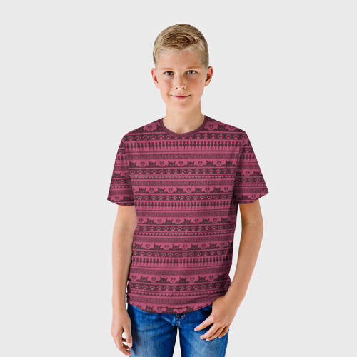 Детская футболка 3D с принтом Узор - Котики, фото на моделе #1