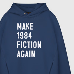 Худи с принтом Make 1984 Fiction again для мужчины, вид на модели спереди №3. Цвет основы: темно-синий