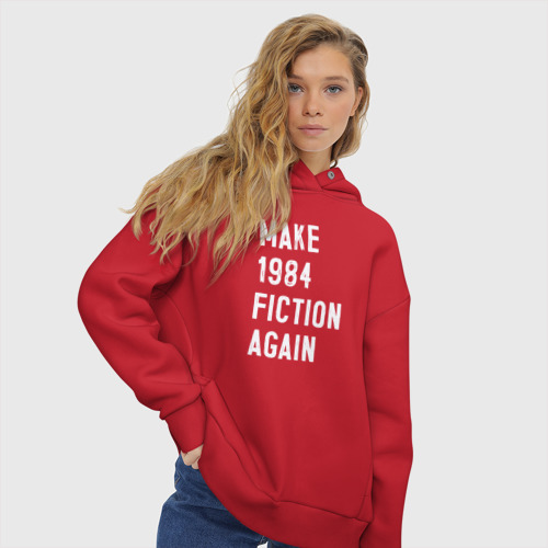 Женское худи Oversize хлопок Make 1984 Fiction again, цвет красный - фото 4