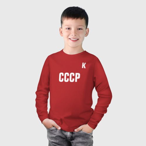 Детский лонгслив хлопок с принтом Капитан сборной СССР, фото на моделе #1