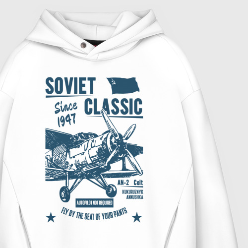 Мужское худи Oversize хлопок Soviet classic planes: An-2, цвет белый - фото 4