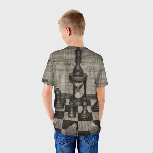 Детская футболка 3D с принтом Старинные шахматы, вид сзади #2