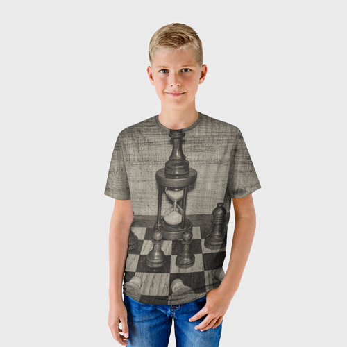 Детская футболка 3D с принтом Старинные шахматы, фото на моделе #1