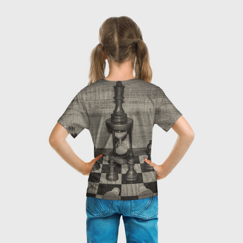 Детская футболка 3D с принтом Старинные шахматы, вид сзади #2