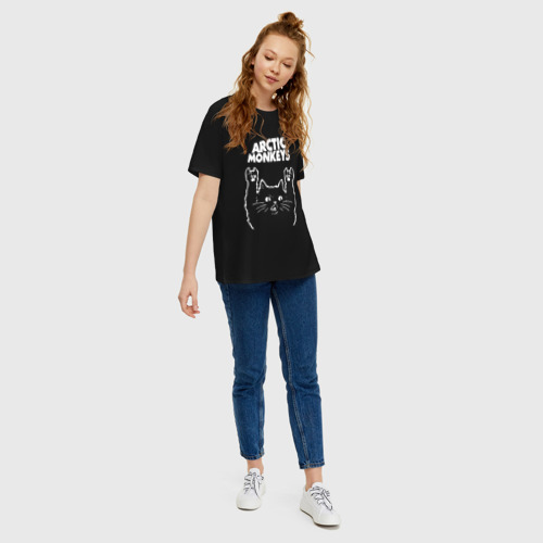 Женская футболка хлопок Oversize Arctic Monkeys Рок Кот, цвет черный - фото 5
