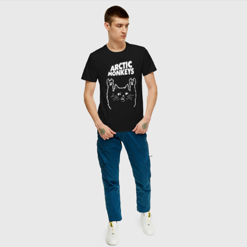 Мужская футболка хлопок Arctic Monkeys Рок Кот, цвет черный - фото 5