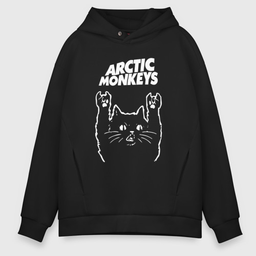 Мужское худи Oversize хлопок Arctic Monkeys Рок Кот, цвет черный