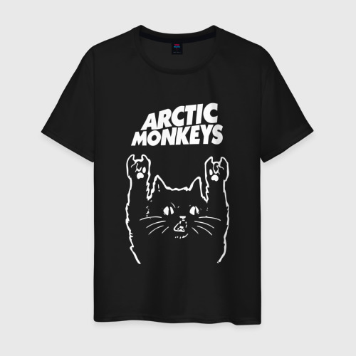 Мужская футболка хлопок Arctic Monkeys Рок Кот, цвет черный