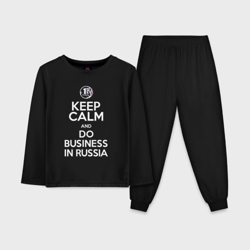 Детская пижама с лонгсливом хлопок Keep calm and do business in Russia, цвет черный