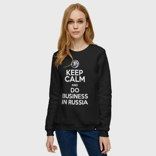 Женский свитшот хлопок Keep calm and do business in Russia, цвет черный - фото 3