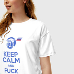 Женская футболка хлопок Oversize Keep calm and fuck sanctions - фото 2