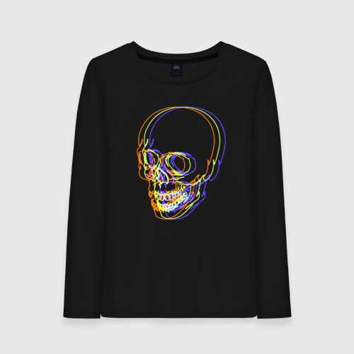Женский лонгслив хлопок с принтом Skull / Neon, вид спереди #2