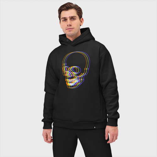 Мужской костюм oversize хлопок с принтом Skull / Neon, фото на моделе #1