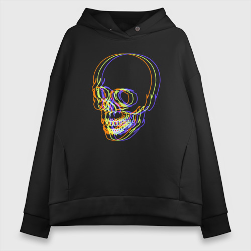 Женское худи Oversize хлопок Skull Neon, цвет черный