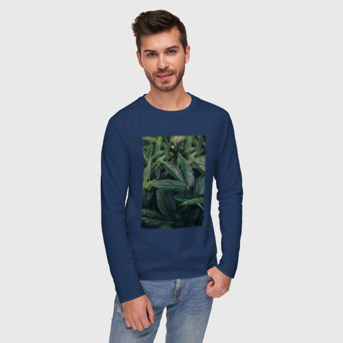 Мужской лонгслив хлопок Роса На Листьях, цвет темно-синий - фото 3