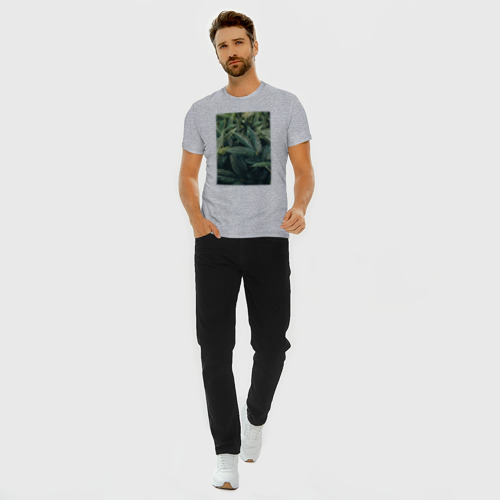 Мужская футболка хлопок Slim Роса На Листьях, цвет меланж - фото 5
