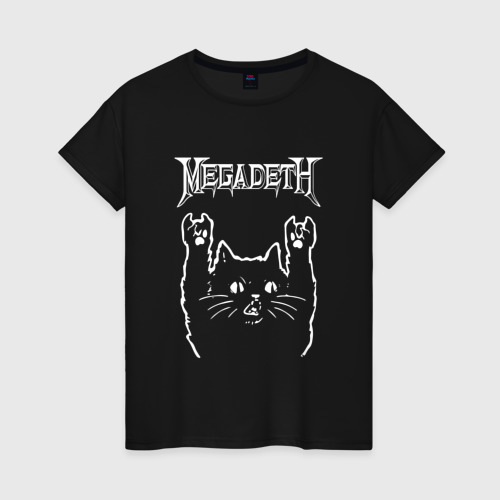 Женская футболка хлопок Megadeth Рок кот, цвет черный