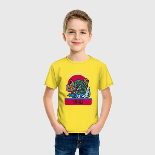 Детская футболка хлопок Годзилла. Япония, цвет желтый - фото 3
