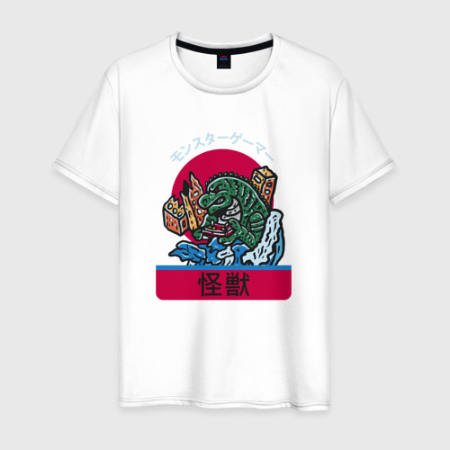 Мужская футболка из хлопка с принтом Годзилла. Япония, вид спереди №1
