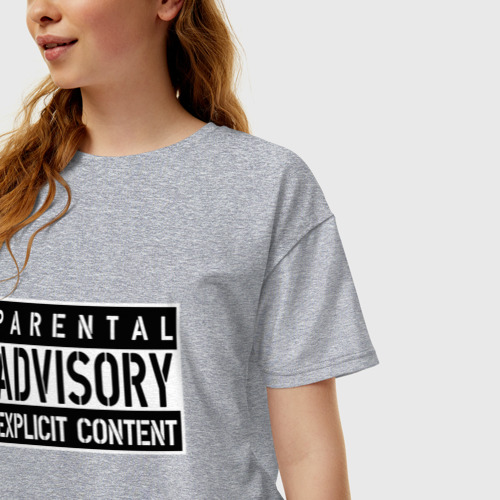 Женская футболка хлопок Oversize Parental advisоry, цвет меланж - фото 3