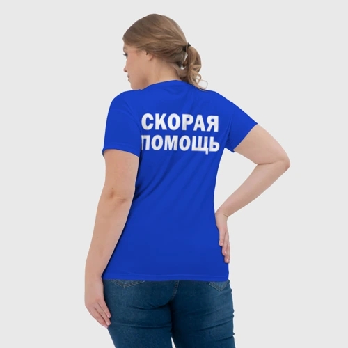 Женская футболка 3D с принтом Скорая помощь надпись, вид сзади #2