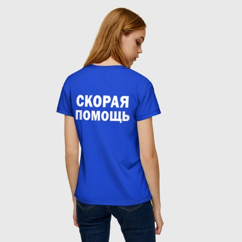 Женская футболка 3D с принтом Скорая помощь надпись, вид сзади #2