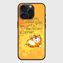 Чехол силиконовый для Apple iPhone 15 Pro Мax матовый Кот и санкции - нас и тут неплохо кормят