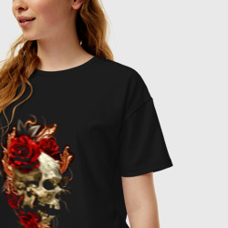 Женская футболка хлопок Oversize Skull & Roses! - фото 2