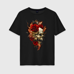 Женская футболка хлопок Oversize Skull & Roses!