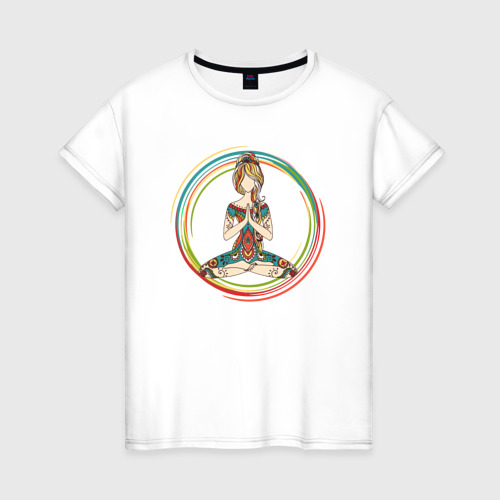 Женская футболка хлопок Лотос Йога, цвет белый