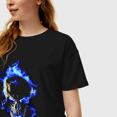 Женская футболка хлопок Oversize Neon skull Fashion 2022, цвет черный - фото 3