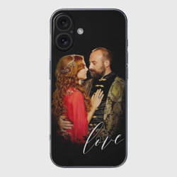 Чехол для iPhone 16 силиконовый с защитой камеры Сулейман и Хюррем Султан