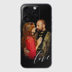 Чехол для iPhone 15 Pro силиконовый с защитой камеры Сулейман и Хюррем Султан